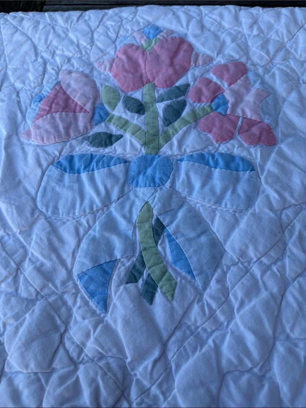 Handmade Floral Quilt Bedspread in Pink, Blue and Green